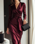 Emma Burgunderrotes Wickelkleid Satin