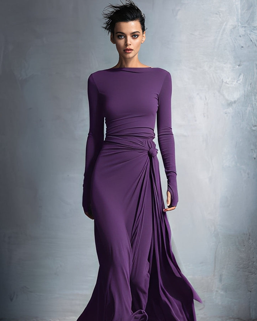 Emma Graues Wickelkleid Lang Damen