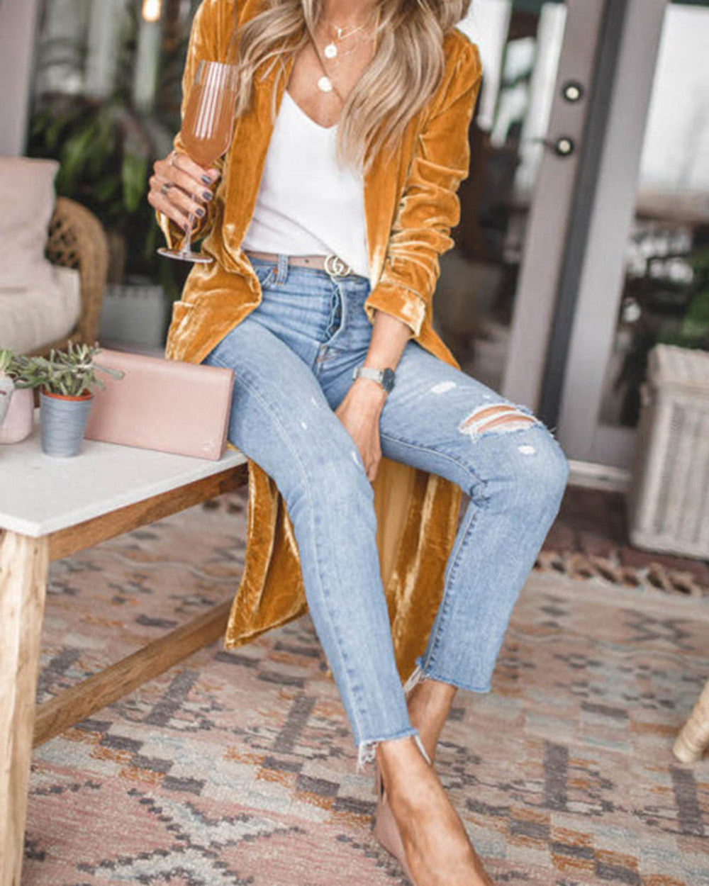 Lena Samtiger Kimono Mantel Damen