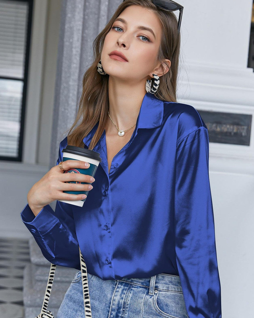 Lena Seidenbluse Knopfleiste Damen