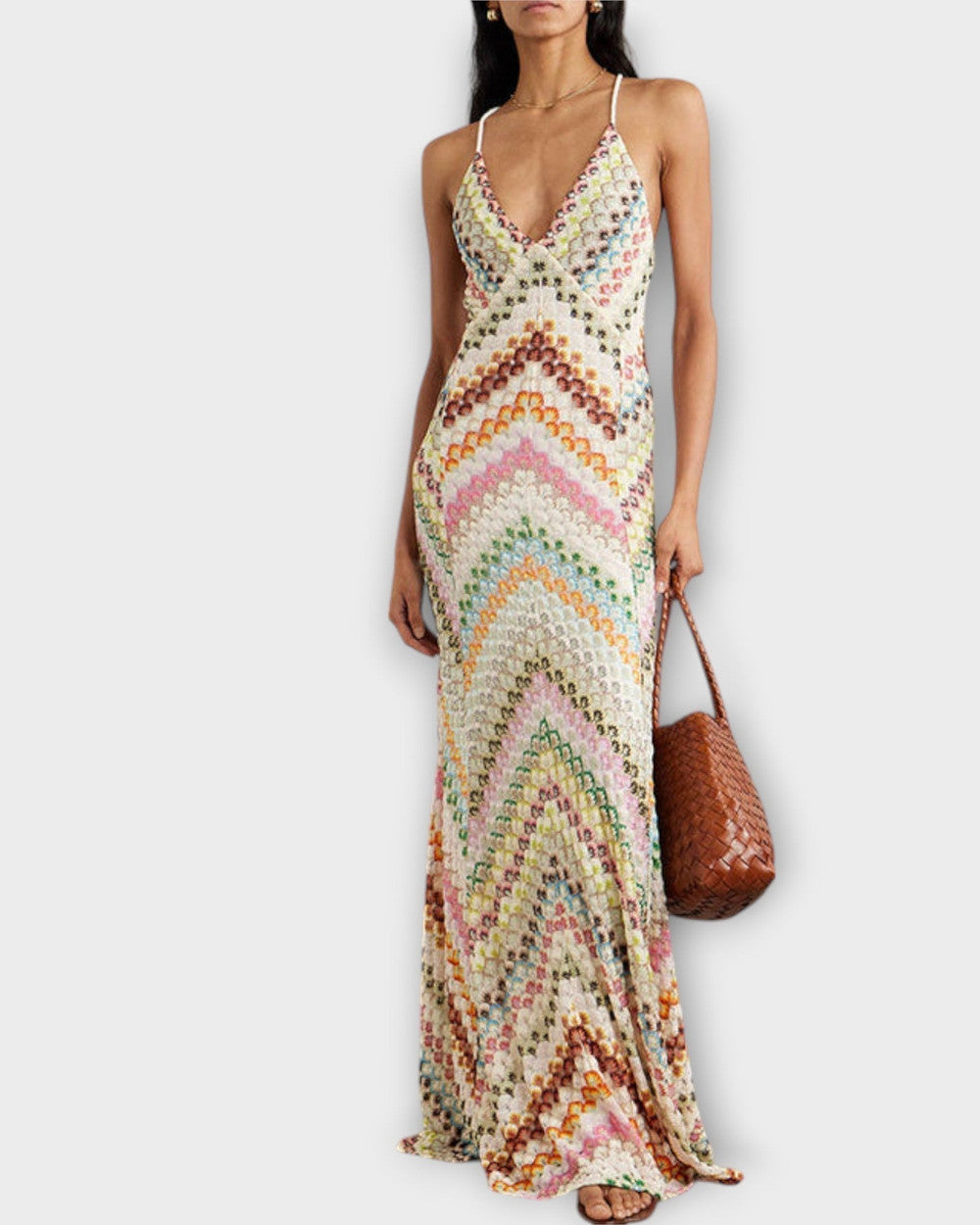 Lena Fischgrätmuster Maxikleid Damen