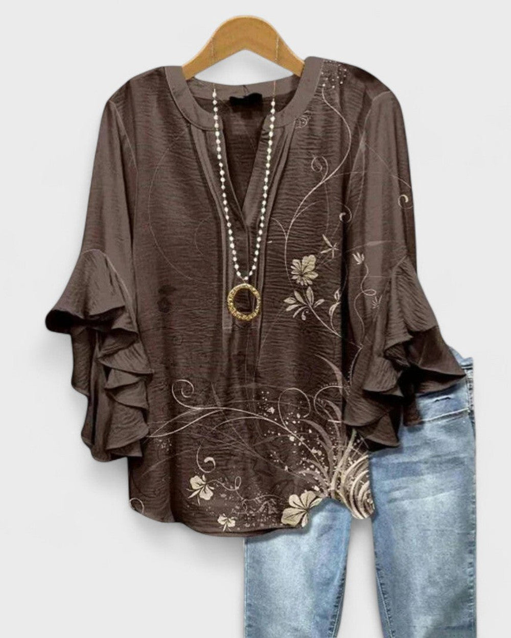 Lena Volant Bluse V-Ausschnitt Damen
