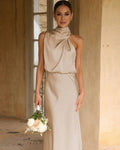 Lena Langes Abendkleid Neckholder Satin