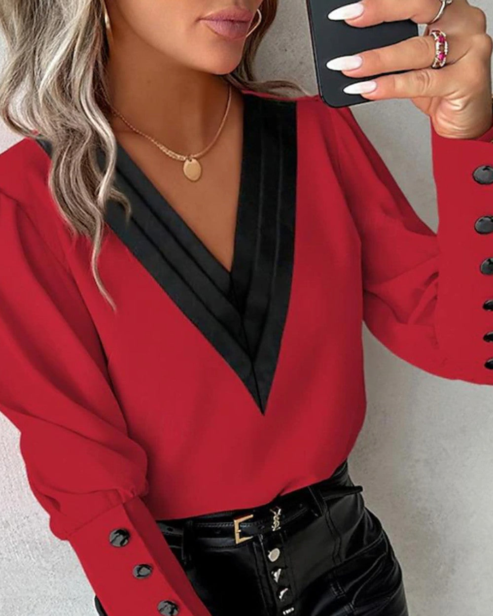 Lena Bluse Langarm V-Ausschnitt Damen