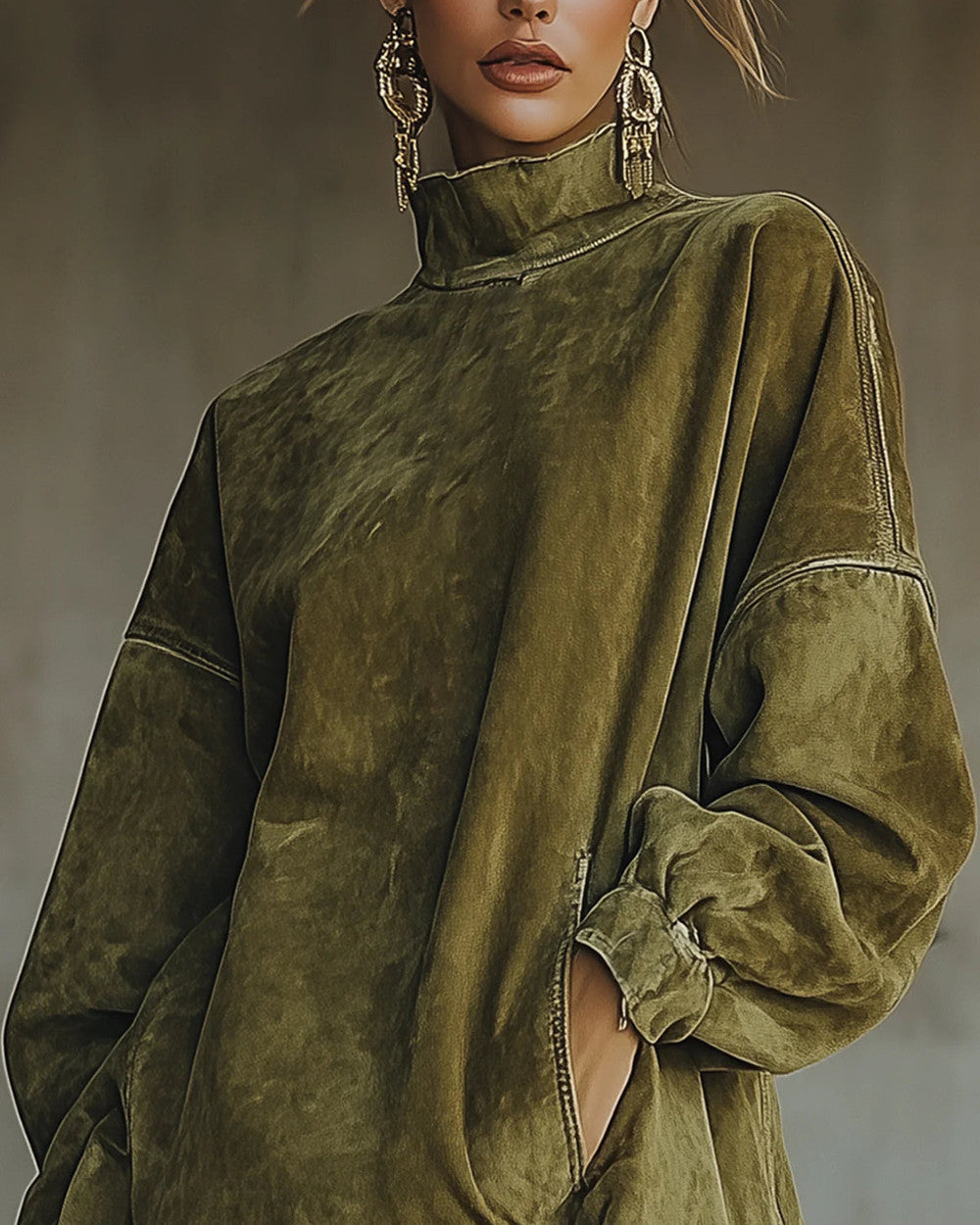 Lena Kunstwildleder Rollkragenkleid Fransen