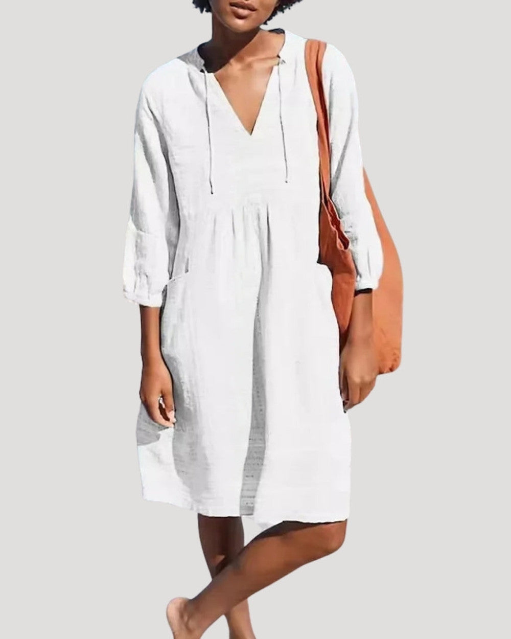 Lena Leinen Sommerkleid V-Ausschnitt