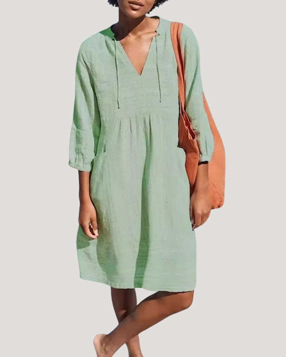 Lena Leinen Sommerkleid V-Ausschnitt