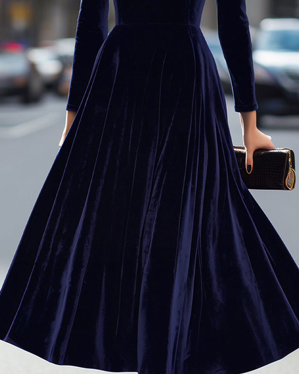 Lena Samt Langarm Midi Kleid Damen