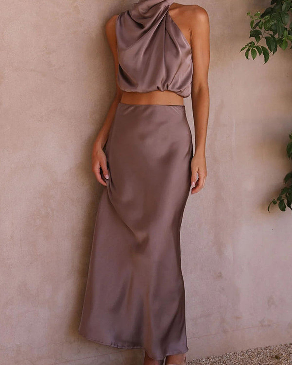 Lena Glanzeffekt Maxikleid Rundhals