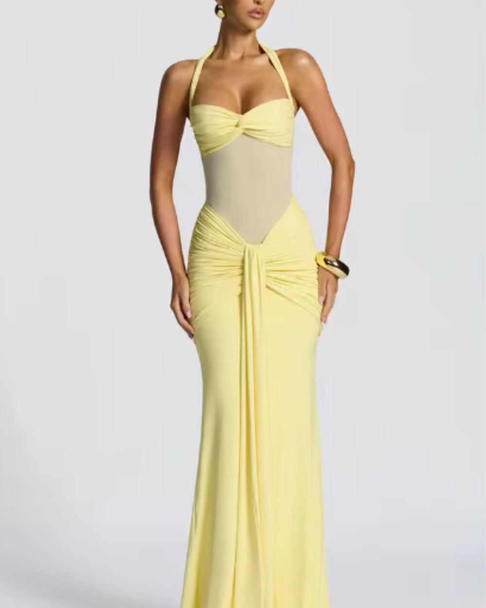 Celine Neckholder Raffung Maxikleid