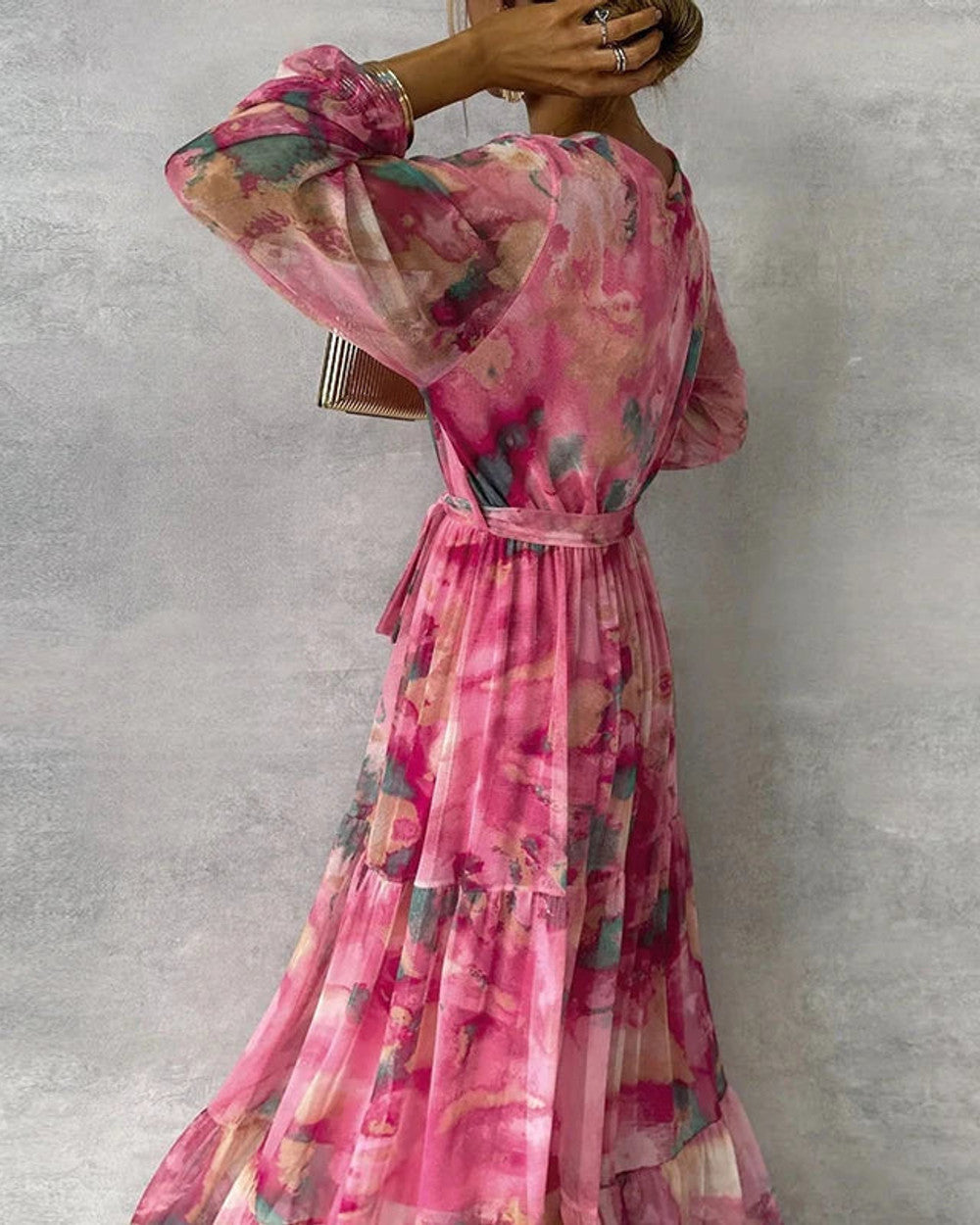 Clara Langärmeliges Blumenkleid Maxilänge