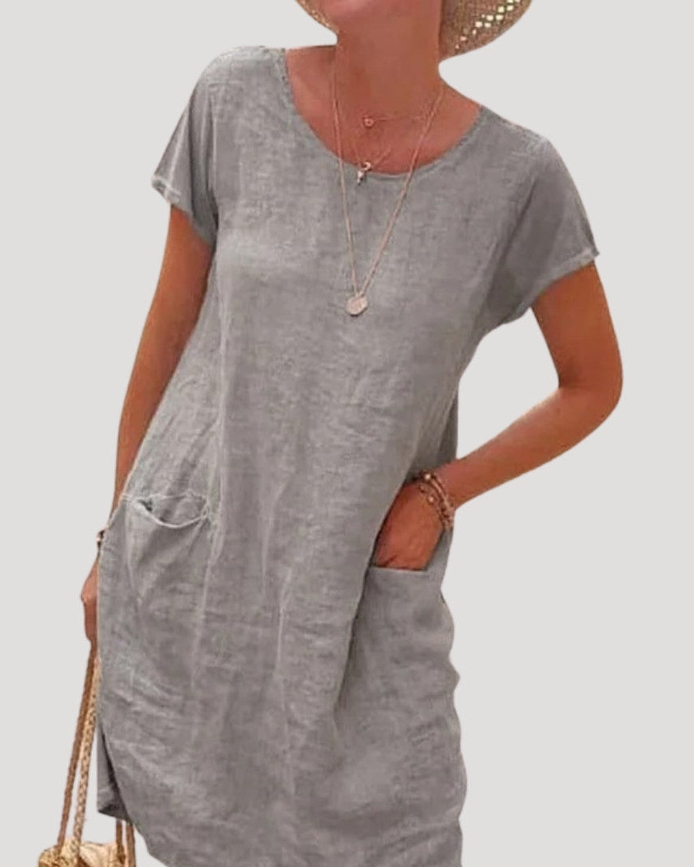 Lena Leinen Sommerkleid Midi Kurzarm