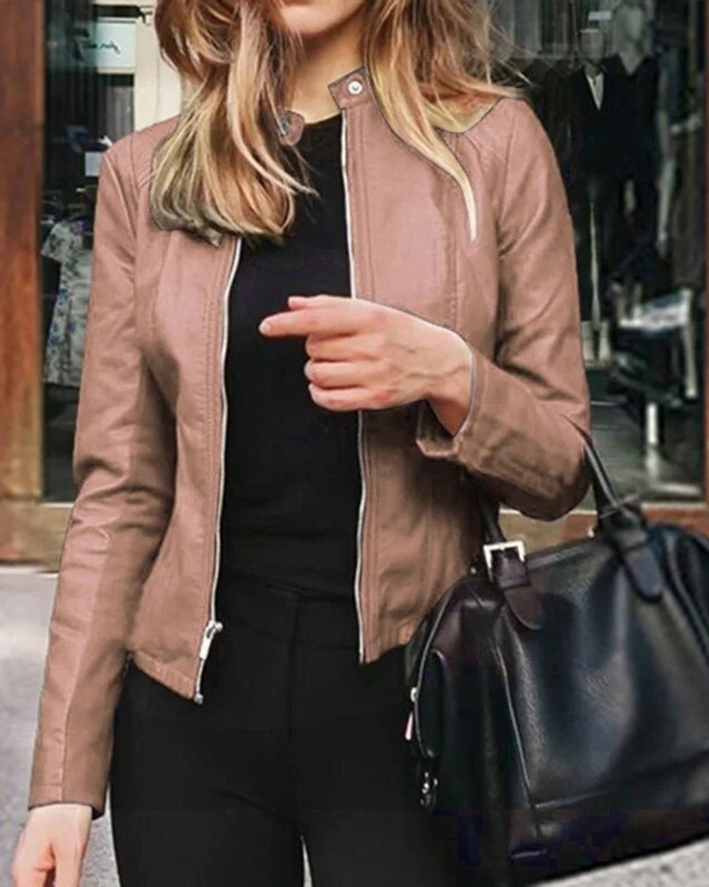 Lena Glatte Kunstlederjacke Damen