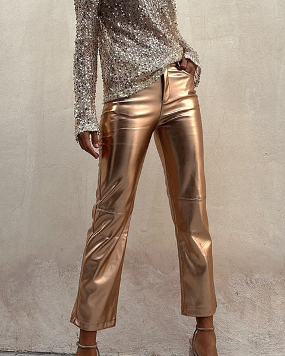Sinclair Metallische Kunstleder Hose Damen