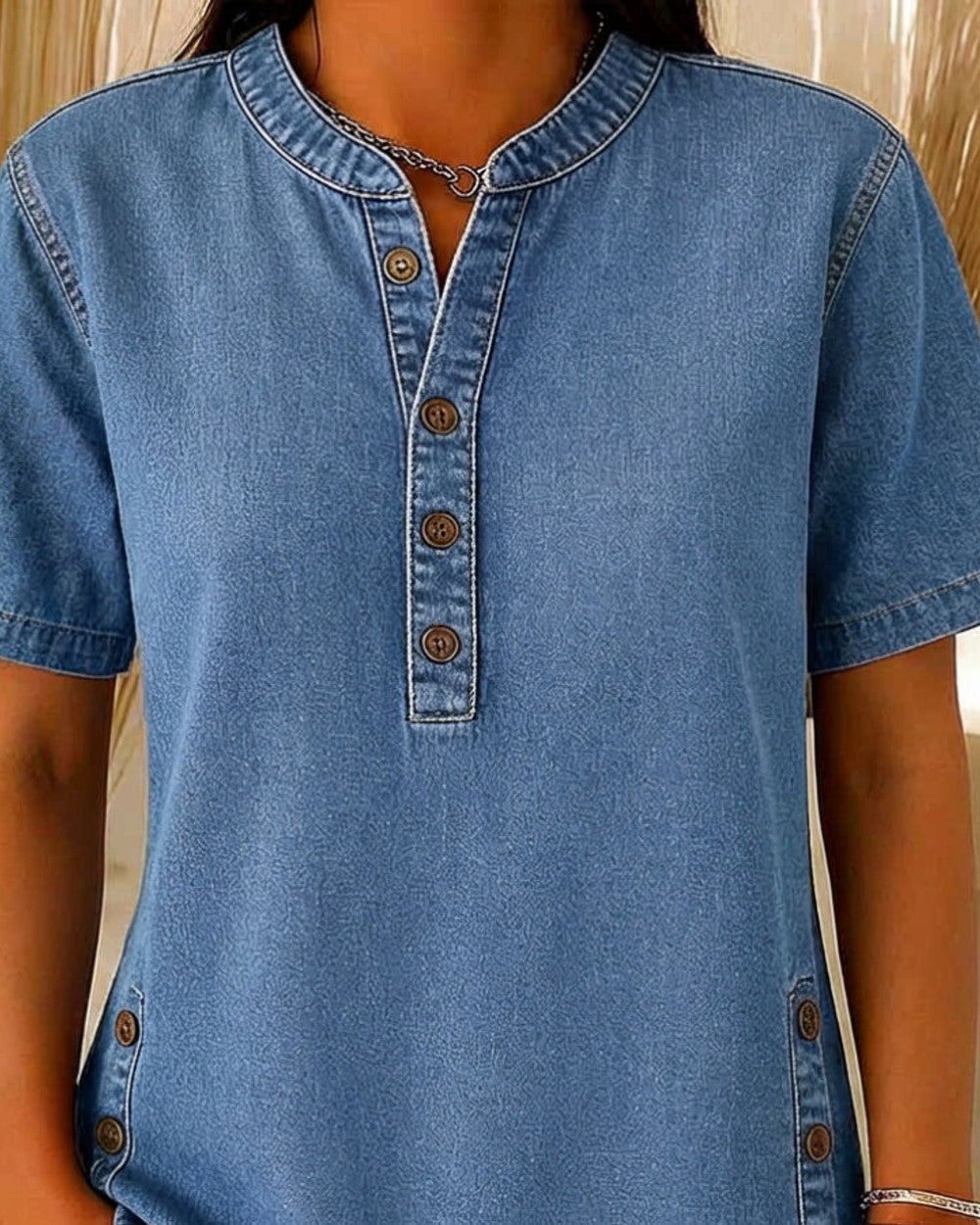 Lena Lockere Jeansbluse Kurzarm