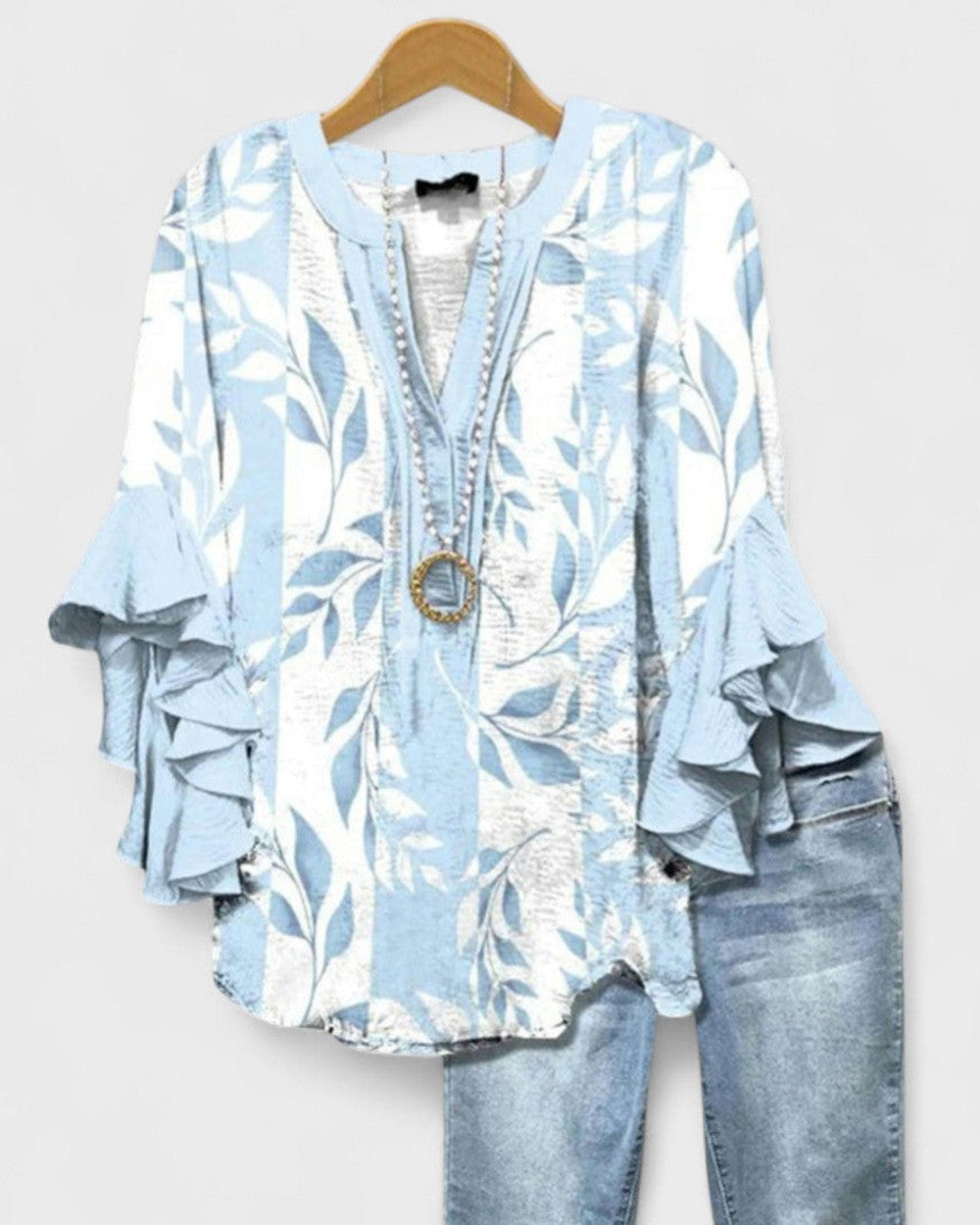 Lena Volant Bluse V-Ausschnitt Damen