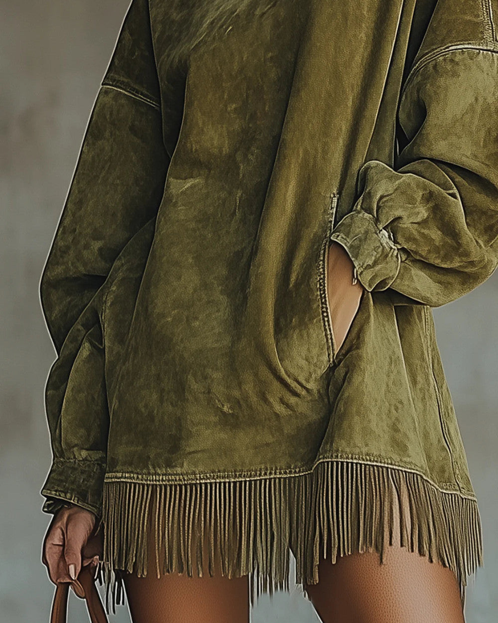 Lena Kunstwildleder Rollkragenkleid Fransen