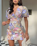 Emma Kurzes Blumenkleid Puffärmel