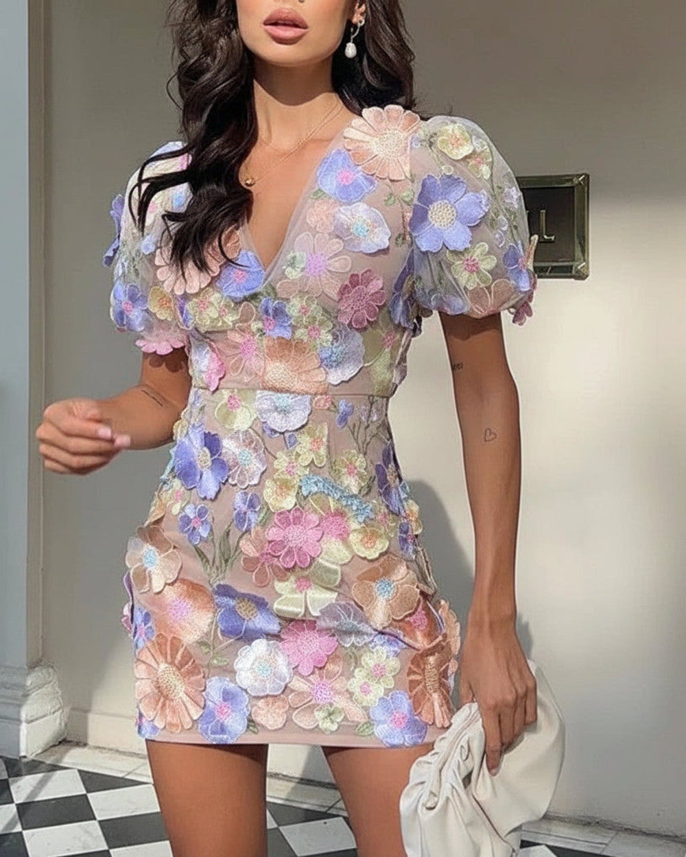 Emma Kurzes Blumenkleid Puffärmel