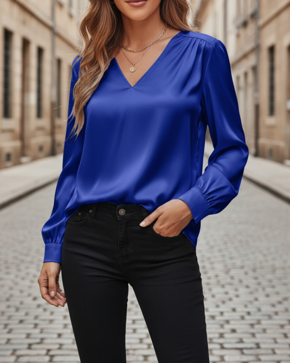 Alina Satinbluse V-Ausschnitt Damen