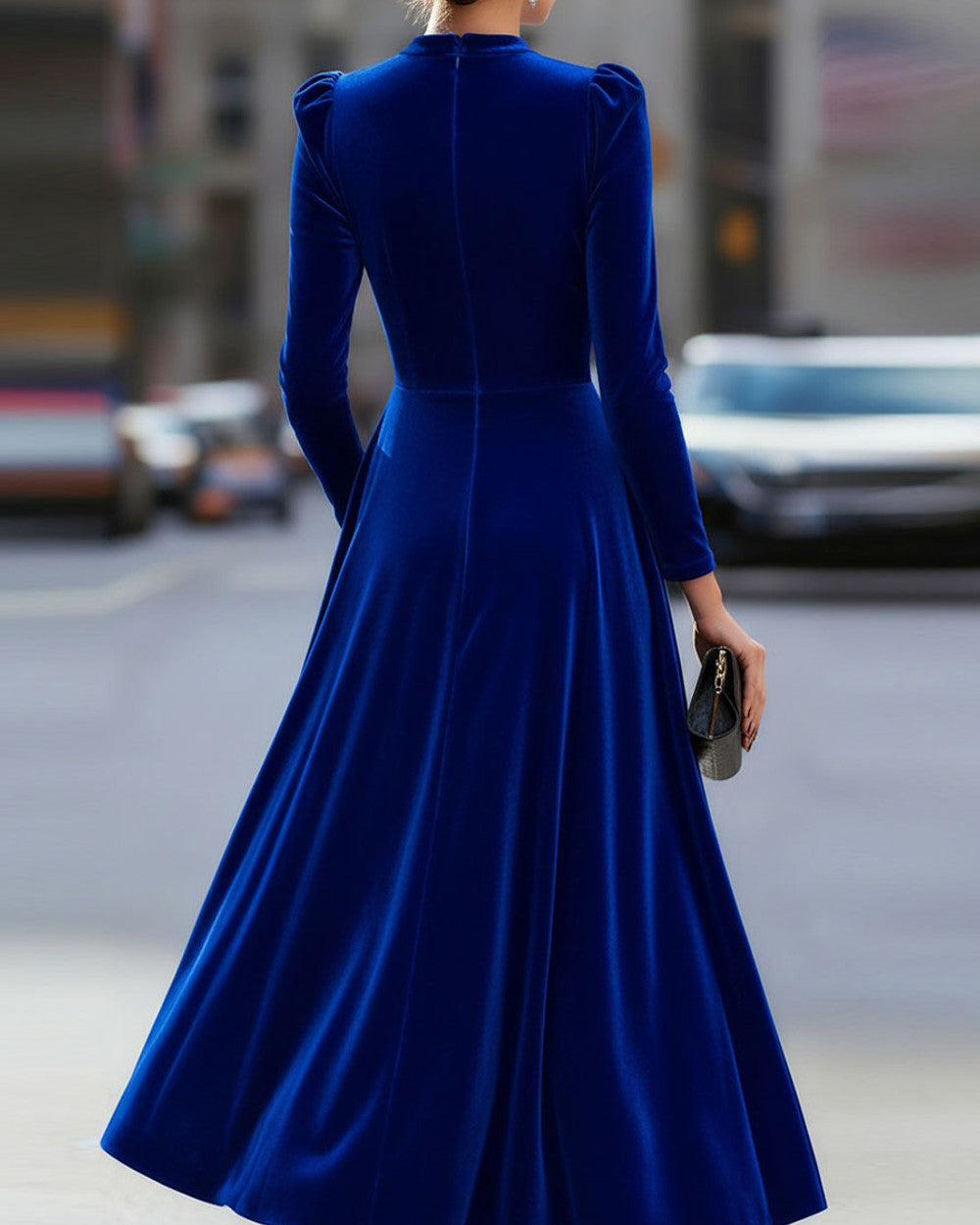 Lena Samt Langarm Midi Kleid Damen