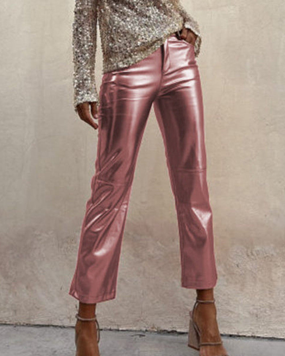 Sinclair Metallische Kunstleder Hose Damen