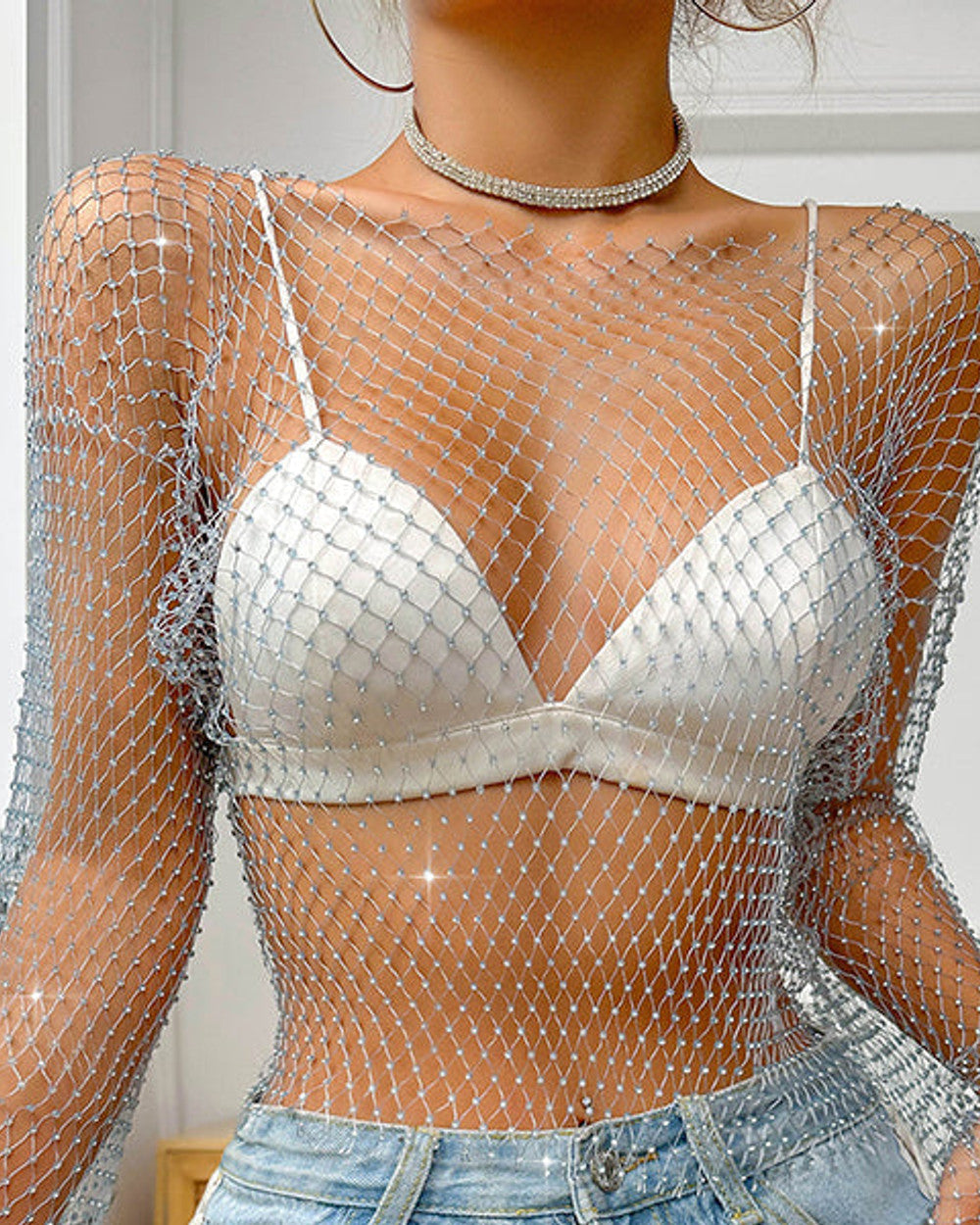 Lena Netzoberteil Glockärmel Bluse