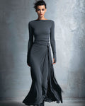 Emma Graues Wickelkleid Lang Damen