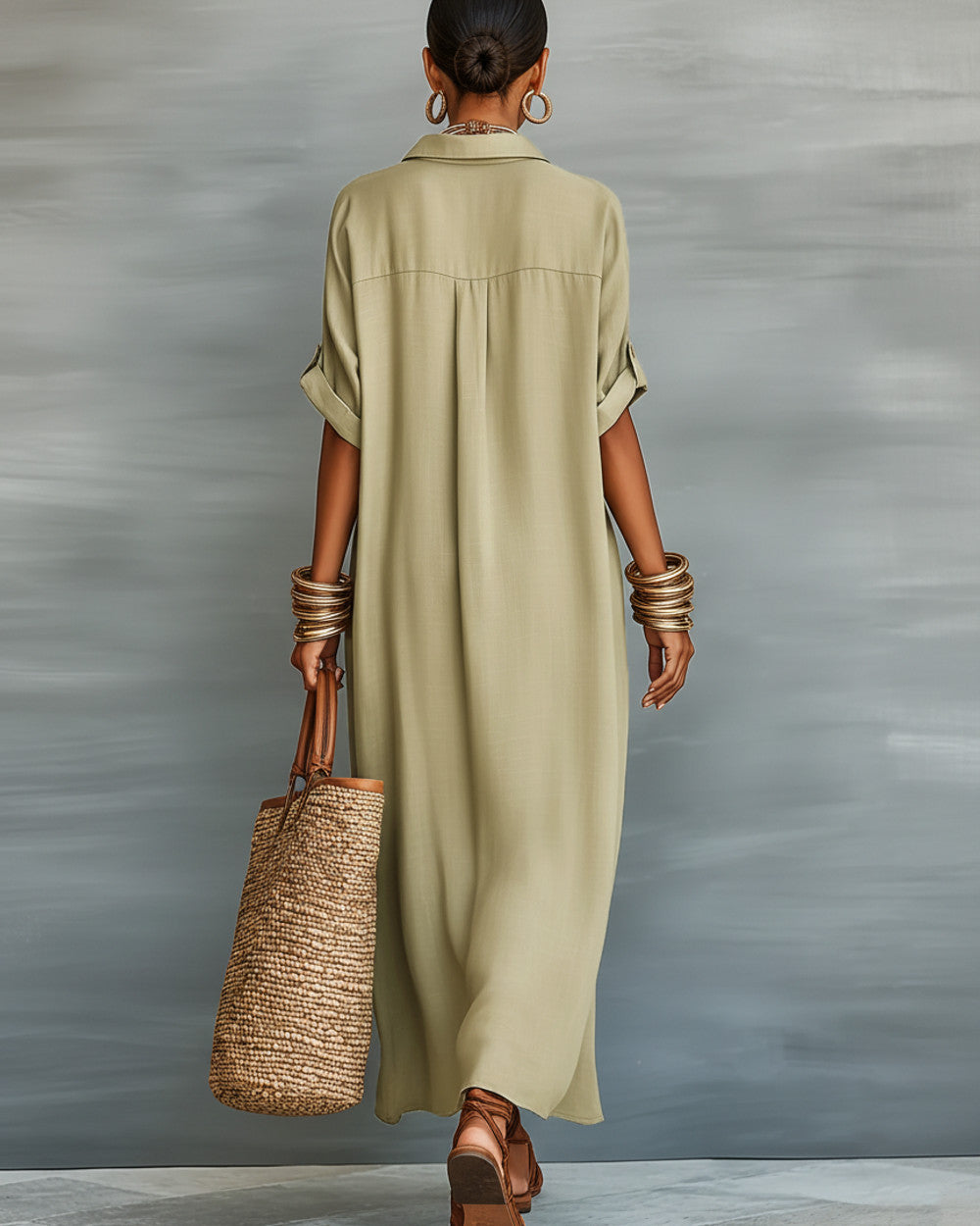 Lena Leinen Hemdkleid Kurzarm Damen
