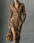 Lena Wildleder Midi Kleid mit Gürtel