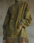 Lena Kunstwildleder Rollkragenkleid Fransen