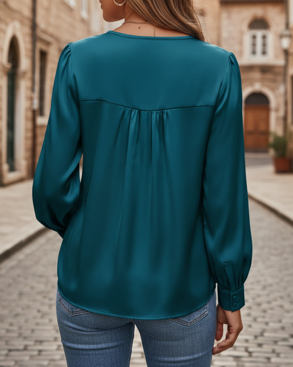Alina Satinbluse V-Ausschnitt Damen