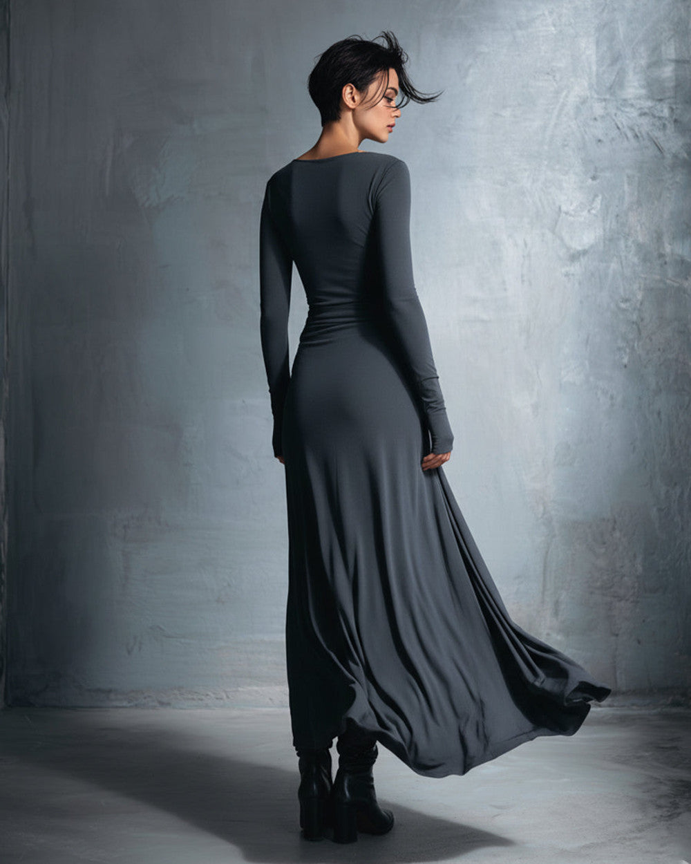 Emma Graues Wickelkleid Lang Damen