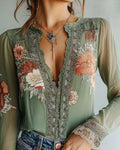 Lena Blumenmuster Spitzenbluse Damen