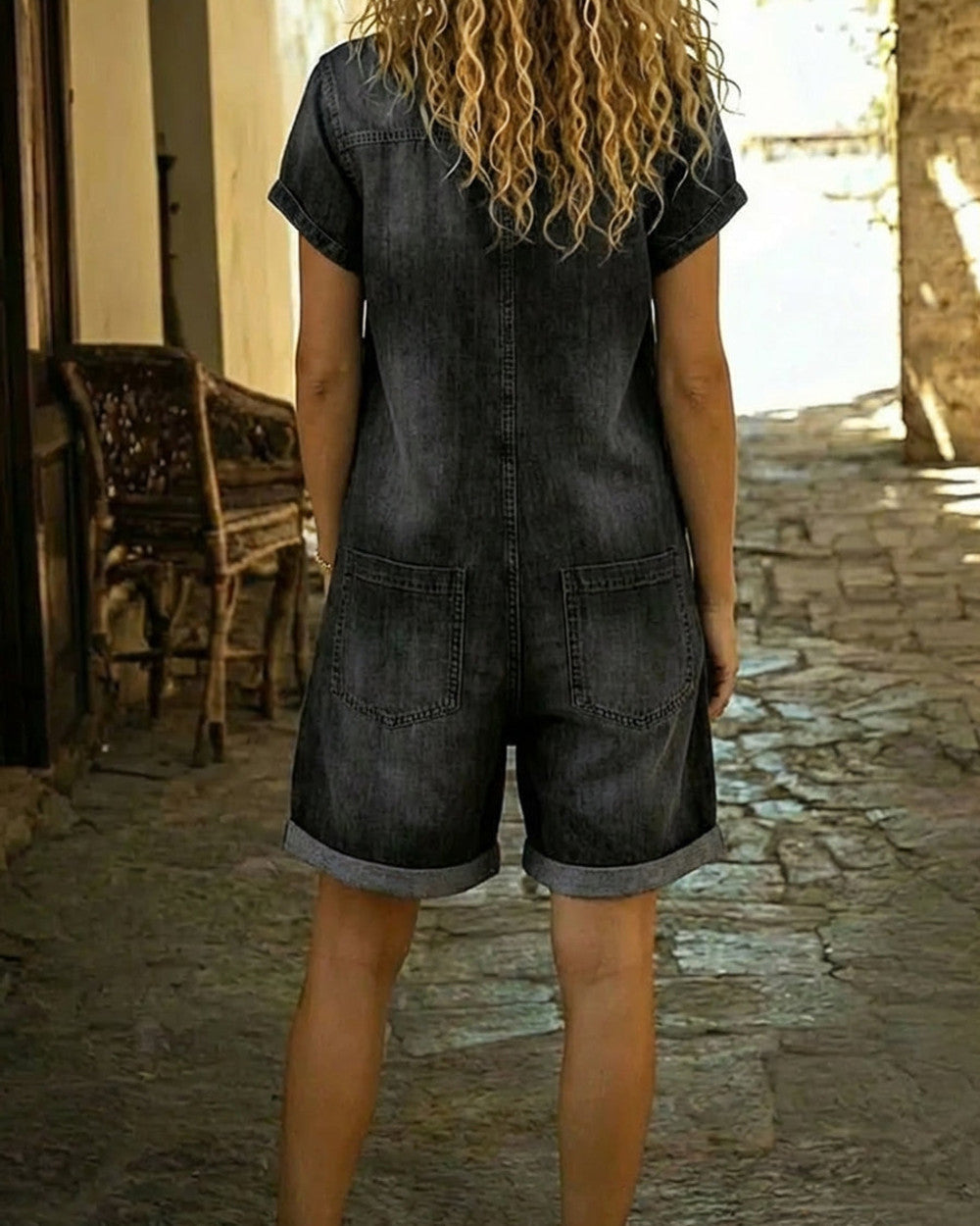 Lena Kurzgröße Einteiler Baumwolle Jeans