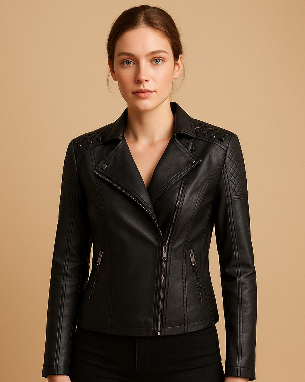 Sophie Taillierte Kunstlederjacke Stehkragen