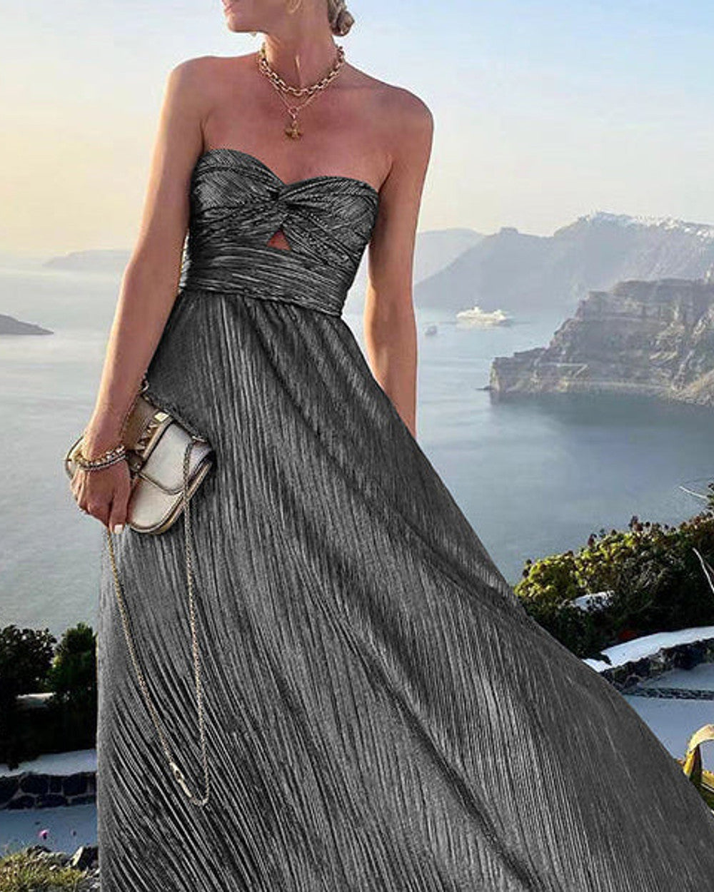 Lena Bronzefarbenes Bustierkleid Lang