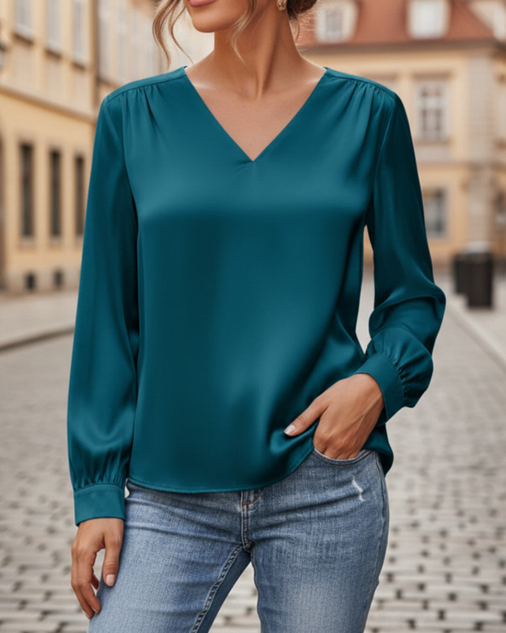 Alina Satinbluse V-Ausschnitt Damen