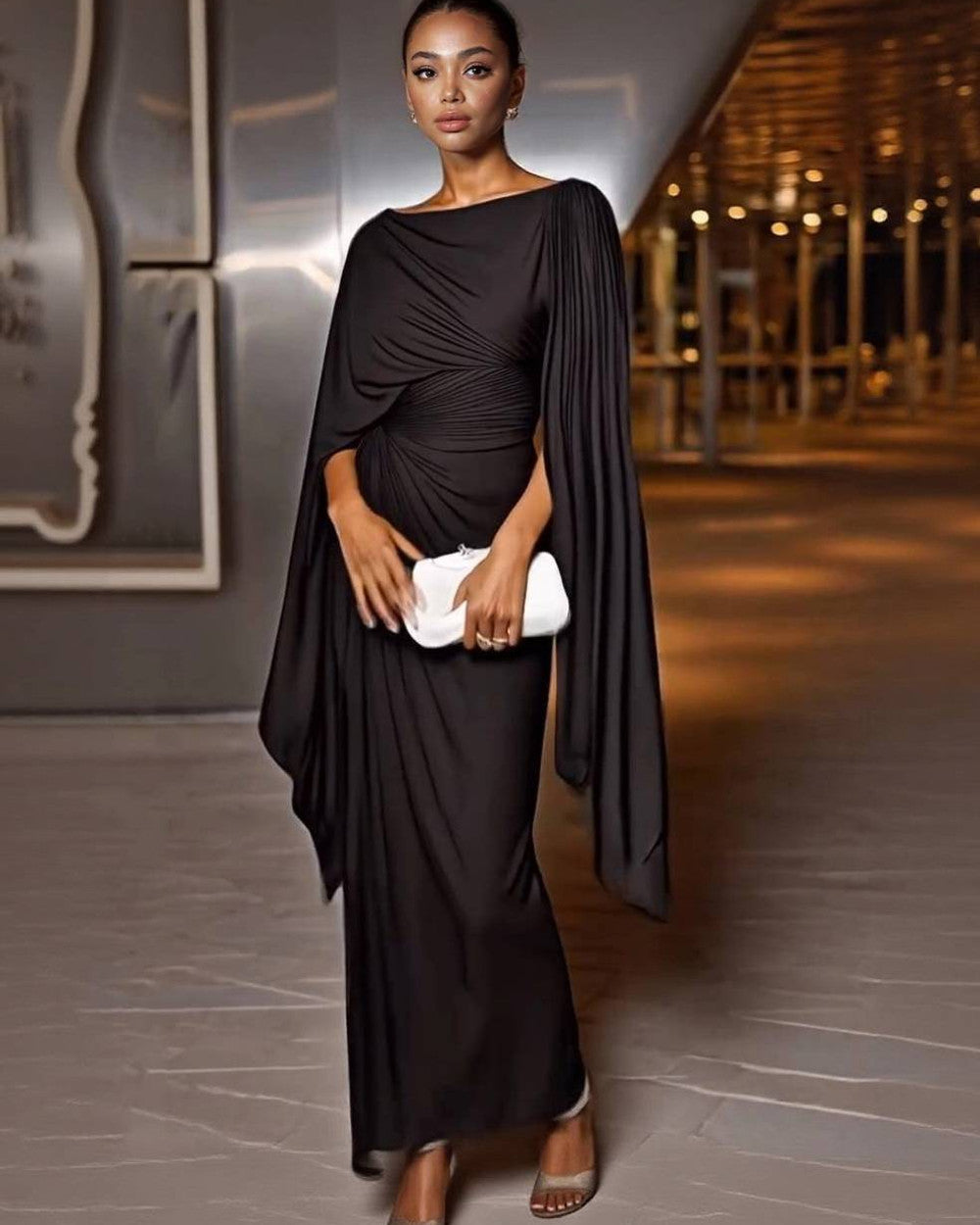 Lena Plissiertes Maxikleid Rundhals