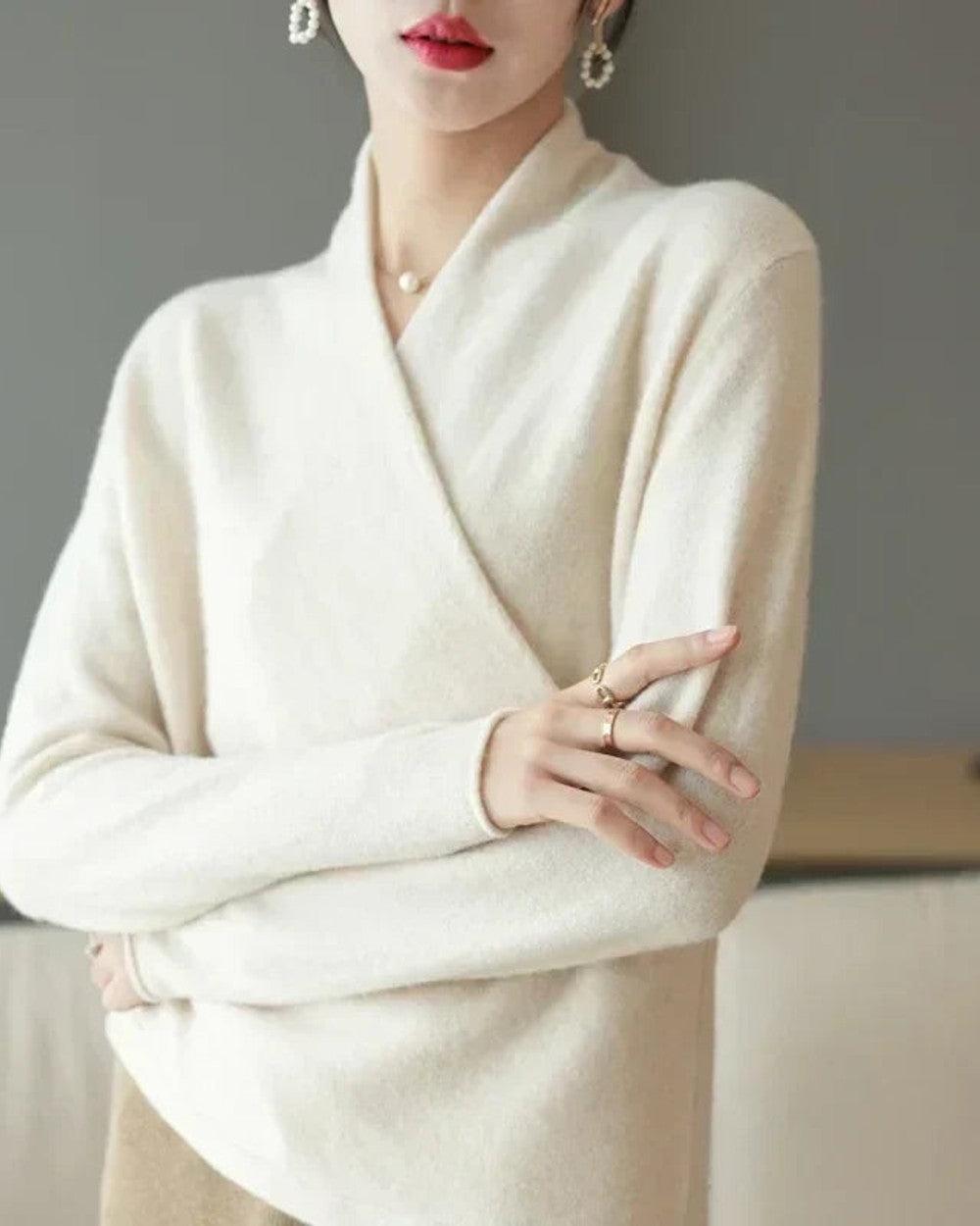 Lena Kaschmirpullover Wickeloptik Damen