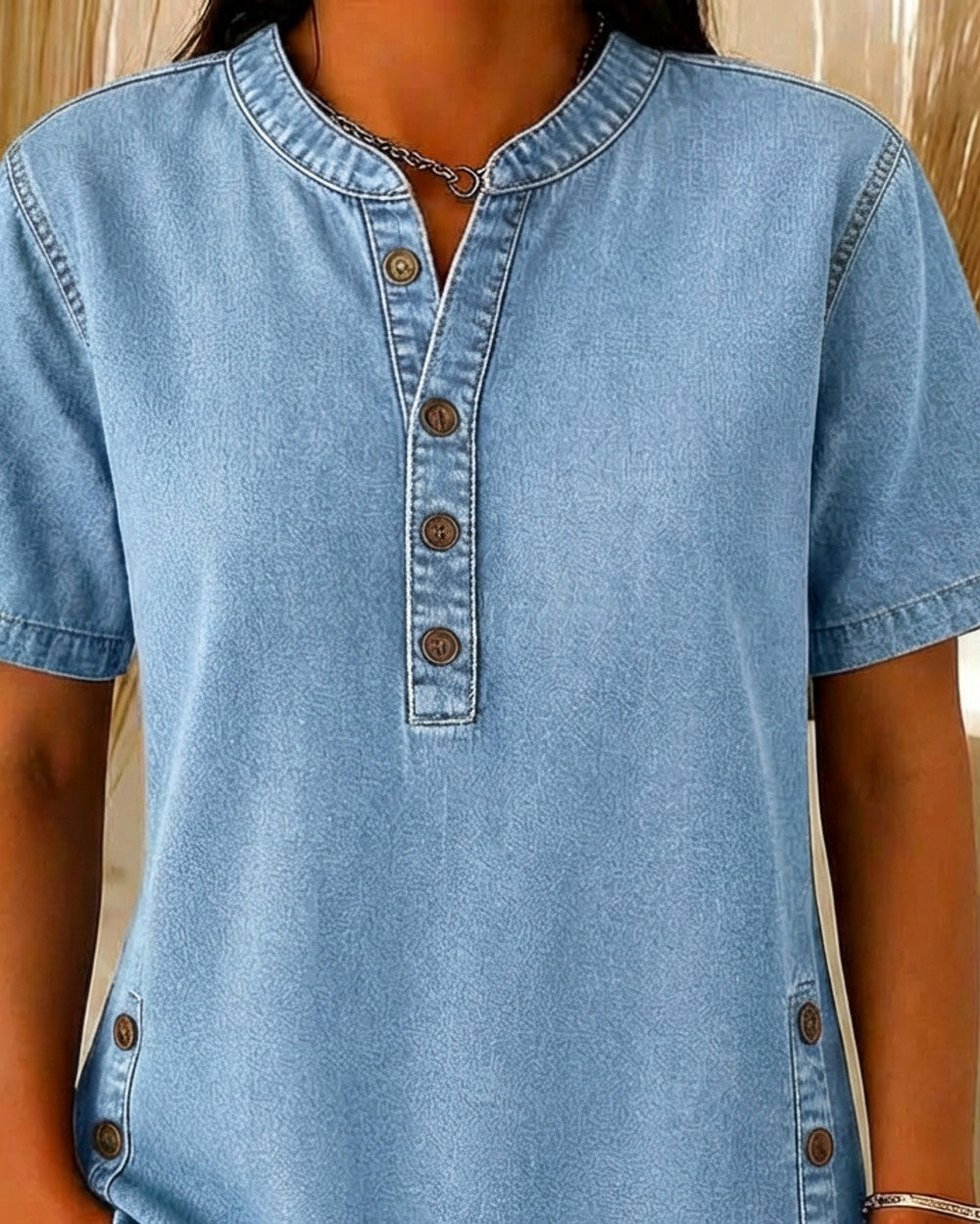 Lena Lockere Jeansbluse Kurzarm
