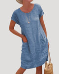 Lena Leinen Sommerkleid Midi Kurzarm