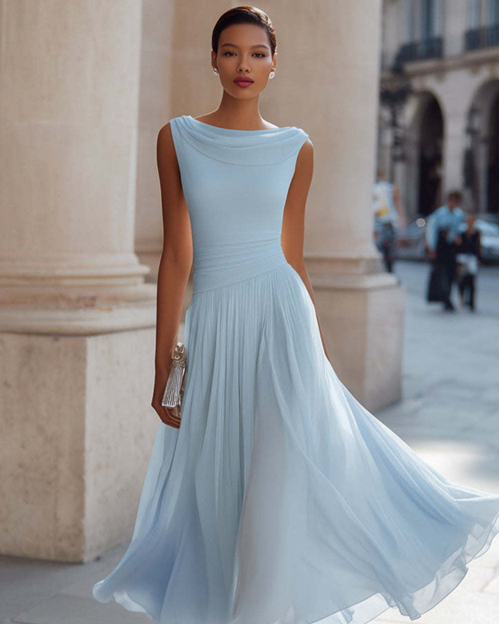 Lena Ärmelloses Faltenkleid Wasserfall