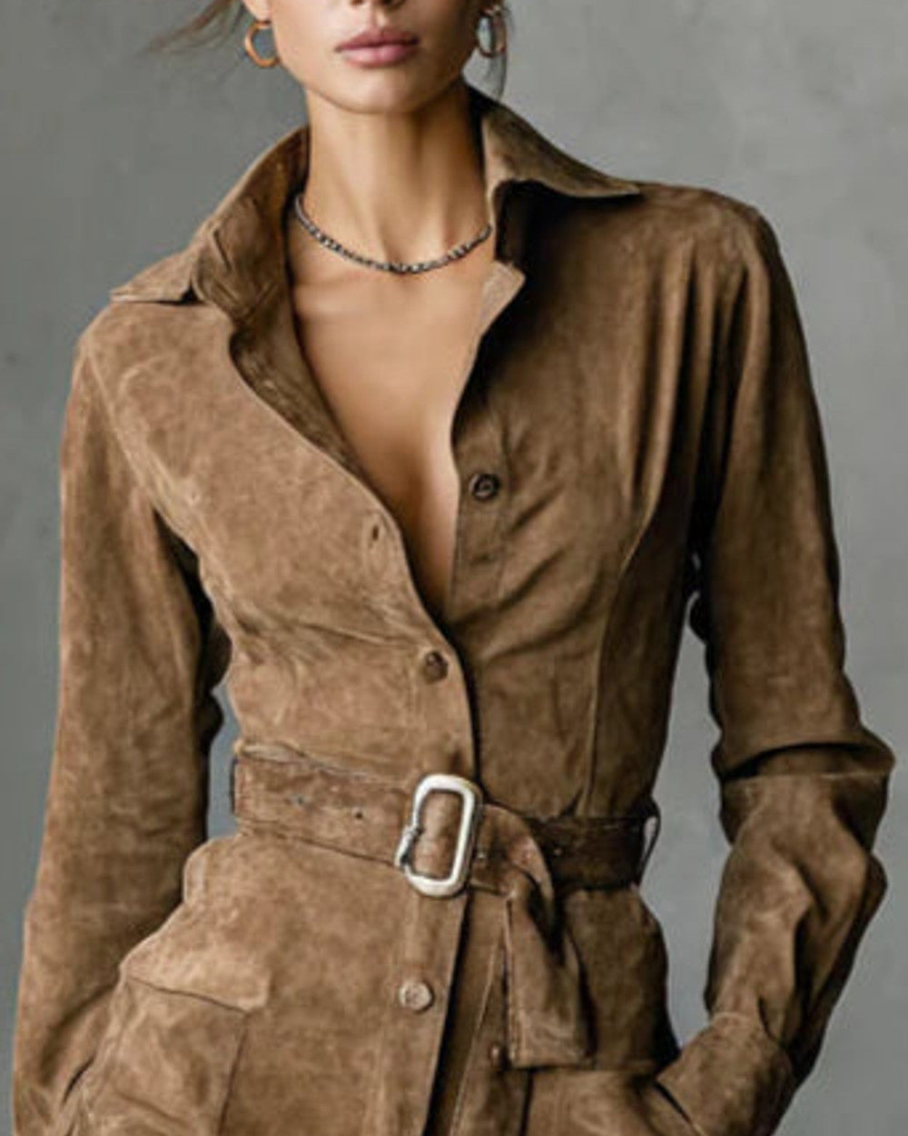 Lena Wildleder Midi Kleid mit Gürtel