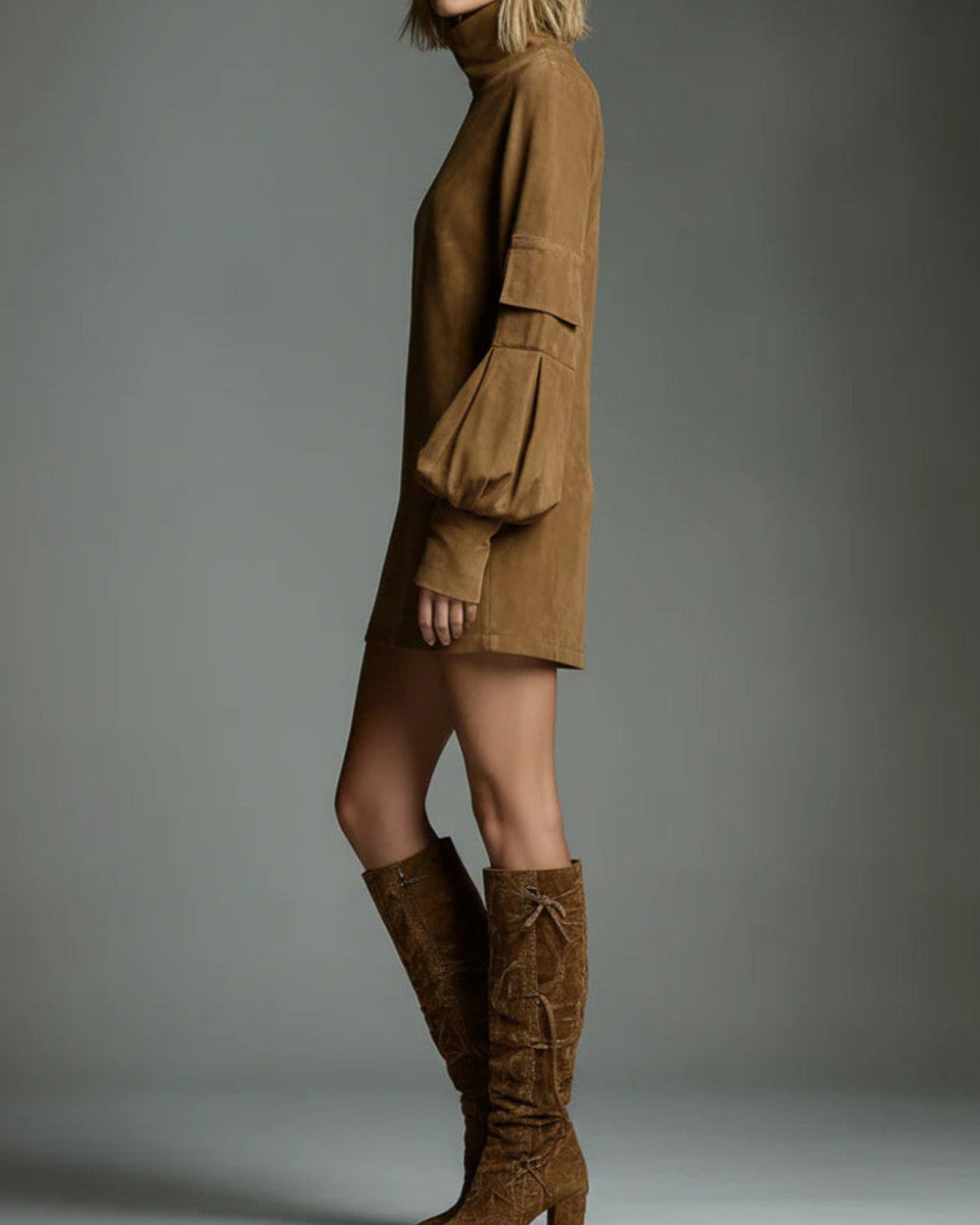 Lena Wildleder Rollkragen Minikleid