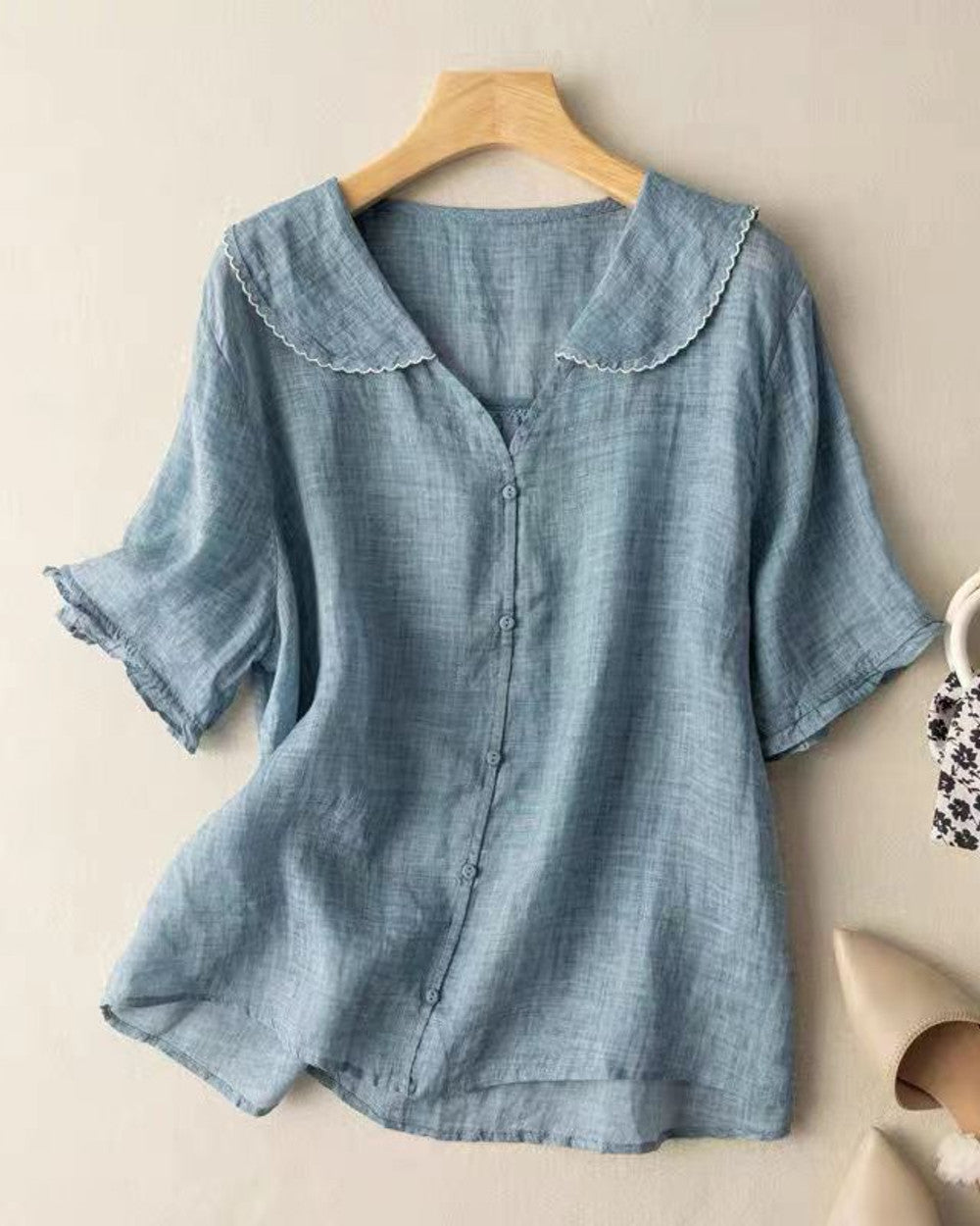 Kristi Bluse Damen Knopfdetail Vintage
