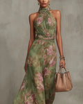 Emma Grünes Blumen Chiffon Maxikleid