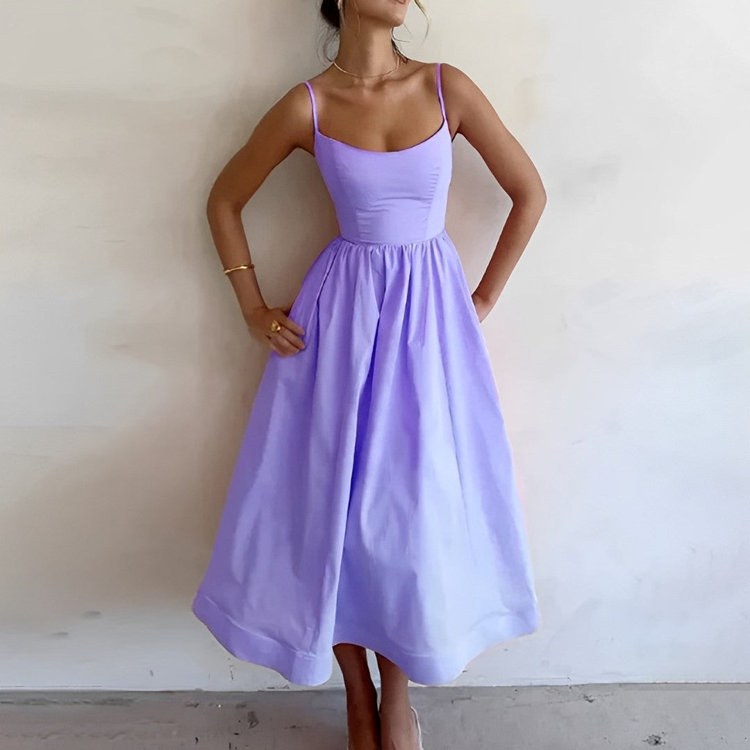 Damen Elegante Sommer Midikleid mit Spaghettiträger
