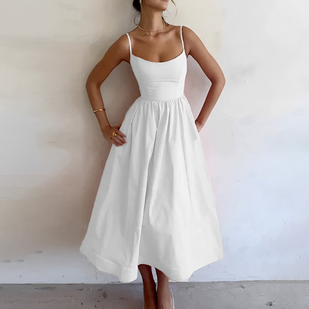 Damen Elegante Sommer Midikleid mit Spaghettiträger