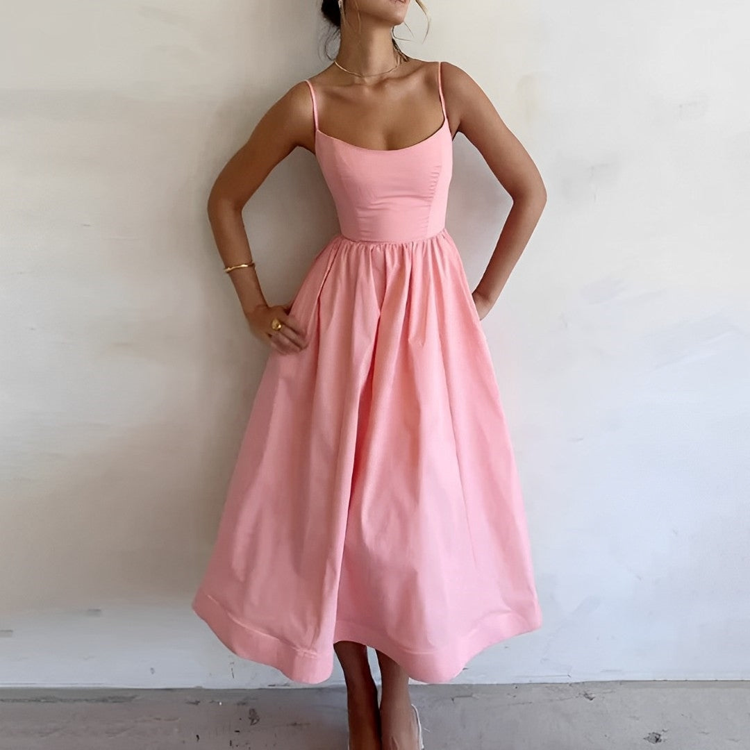 Damen Elegante Sommer Midikleid mit Spaghettiträger
